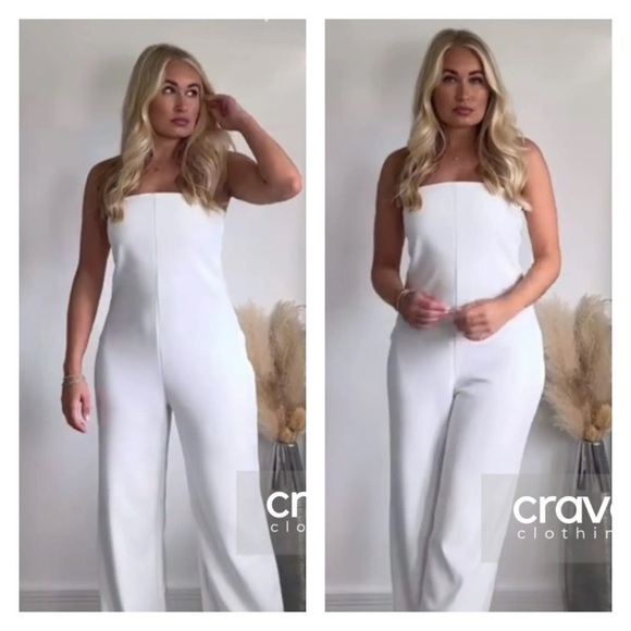 ZARA White Strapless Wide Leg Jumpsuit Small Cocktail Party Bridal holiday - Picture 6 of 8
